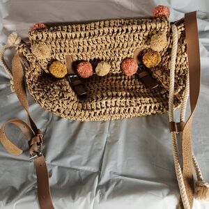 Zara Tan and Orange Satchel with Woven Design